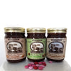 Three 15 ounce jars of hot fudge in the following flavors almond, hazelnut and peanut butter.